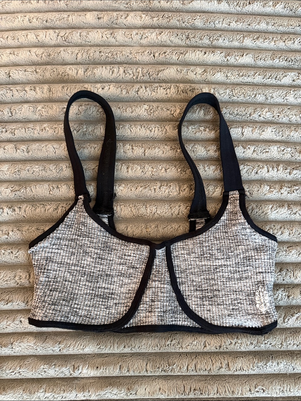 Free people movement Black Trim Gray Textured Bra